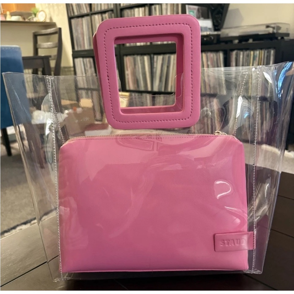 STAUD Shirley Pink and Clear PVC Tote Bag